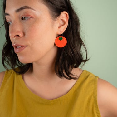 Large Red Tomato Earrings - Lightweight & Made from Reclaimed Leather 