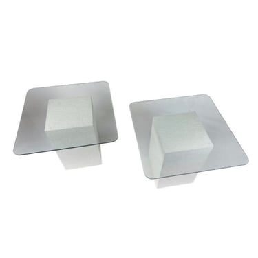 1990s Vintage White Cast Plaster Monolithic Pedestals / Accent Tables - a Pair 