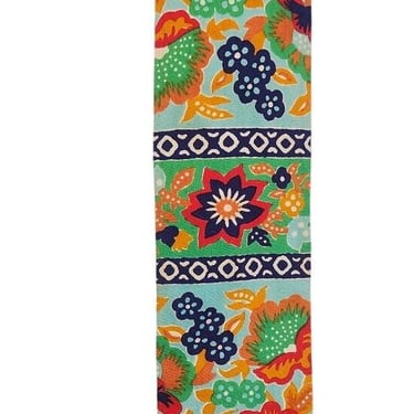 Vintage 60s Mens Necktie Colorful Floral Print Square Bottom Rooster 