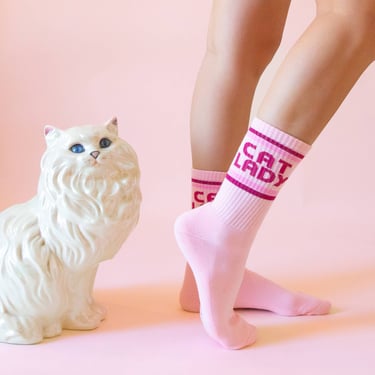 Cat Lady Striped Ribbed Crew Socks