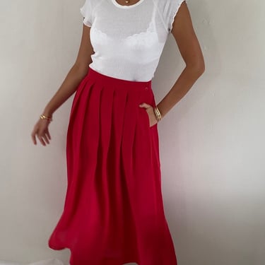 90s gauzy pleated skirt / vintage red gauzy rayon semi sheer lightweight full pleated midi skirt | 29 Waist 