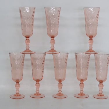 Optic Pink Set of 8 Champagne Flutes by Cristal D’Arques Optic Swirl 2663B