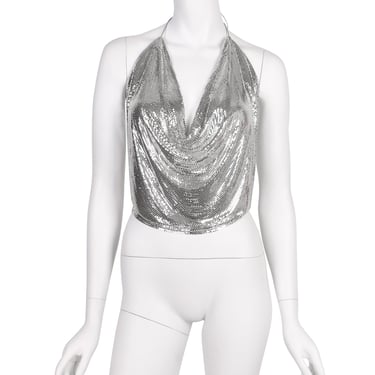 Ferrara Vintage Silver Metal Mesh Draping Halter Top