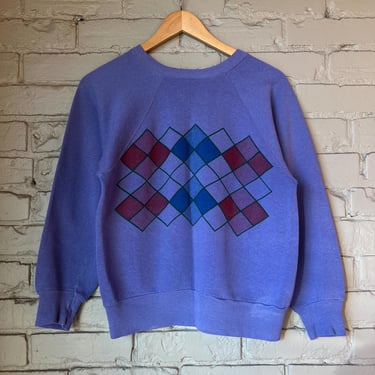Small, Vintage 1970s Purple Argyle Print Sweatshirt 