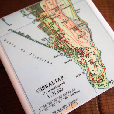 1971 Gibraltar Map Coaster. Spain Map. Vintage Spain Gift. Spanish Décor. Europe Travel Gift. World Travel Décor. Geography Gift. History. 