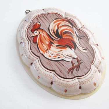 Vintage French Rooster Bird Chicken Tin - 1970s Shabby Chic Country Cottage Kitchen Decor - Metal Wall Art 