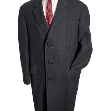 Vintage 1950s Wool HERRINGBONE TWEED Overcoat ~ size 42 ~ Trench Coat ~ 