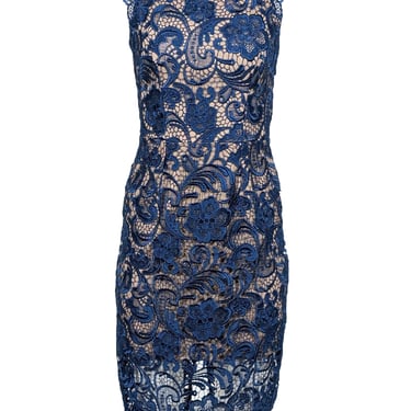 Dress The Population - Navy Lace Sheath Dress w/ Nude Underlay Sz XS