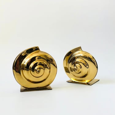 A Pair of Vintage Brass Shell Bookends 