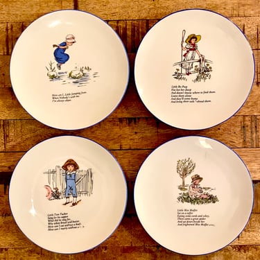 VINTAGE Nursery Rhyme Plates w/ Blue Trim | MOMA Metropolitan Museum of Arts 6.75” Kate Greenway 