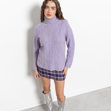 PASTEL VIOLET TURTLENECK Angora Soft Cable Knit Vintage Fall Winter Spring / Medium 