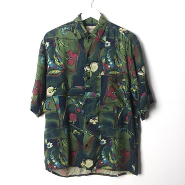 vintage 1990s floral hawaiian print SEINFELD button up boxy slouchy shirt -- size medium 