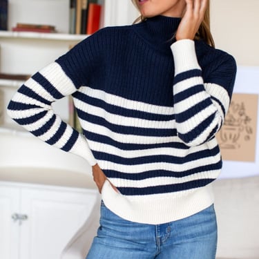 Carolyn Sweater in Navy Colorblock Stripe Organic