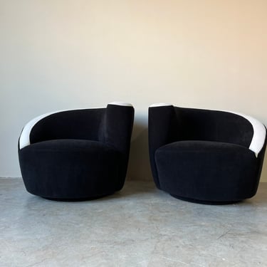 Vladimir Kagan - Style Postmodern Nautilus Swivel Lounge Chairs - a Pair 