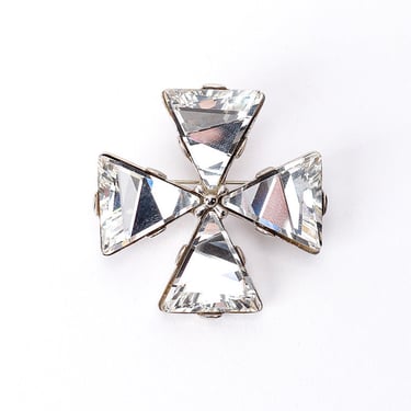 Maltese Crystal Cross Brooch