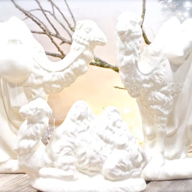 VINTAGE: 1988 - 3pc - Large White Glazed Ceramic Camels Figurines - Nativity Replacements - Manger - Holidays - SKU 35-B- 
