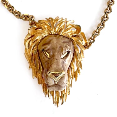 Lucca Razza Lion Head Pendant, Vintage Costume Jewelry, Resin 70s Jewelry, Lion Necklace, Luke Razza Jewelry, Astrological Leo Lion Gift 