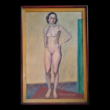 1933 Art Deco Philadelphia Artist Frederick J. Gill Standing Nude Realist Figurative Oil Painting on Canvas 