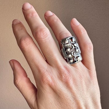 Impressive Antique Art Deco Sterling Silver Ring in Manner of Wiener Werkstatte 
