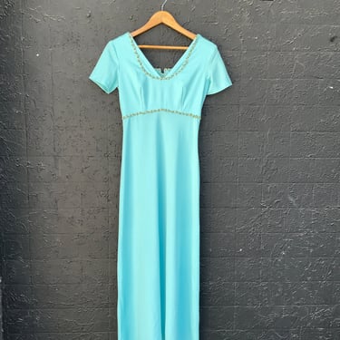 Turquoise Empire Waist w/ Floral Lace Trim
