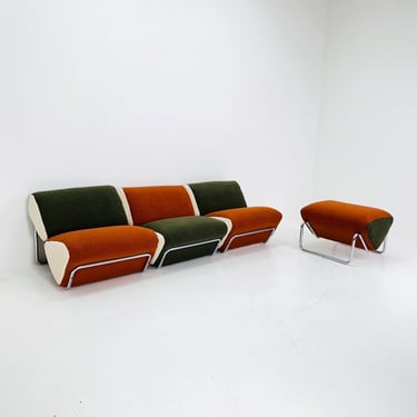 Mid century 3-modular lounge sofas and ottoman by Peter Brown for TH Brown 1980s 