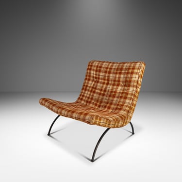 Mid-Century Modern Early Scoop Chair in Original Woolen Plaid Fabric by Milo Baughman for Thayer Coggin, USA, c. 1950s 