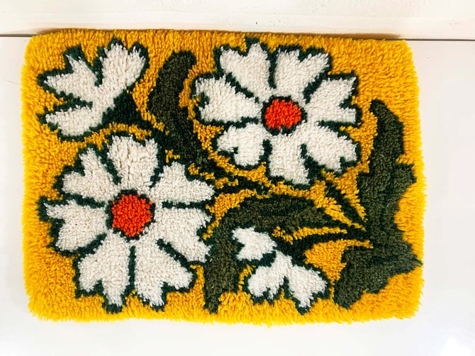 Antique Handmade Woven Latch outlet Hook Embellishment Decorative Flowers Mustard Yellow/Orange/Green Floral Shabby Chic Farmhouse Decor