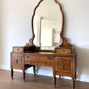 NEW - Rare Depression Era Antique Vanity with Mirror, Vintage Dressing Table, Solid Wood Farmhouse Bedroom Furniture 