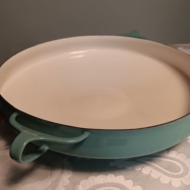 Dansk Kobenstyle Large Paella Pan in Teal Turquoise Blue Enamel | Early Four Ducks Logo 