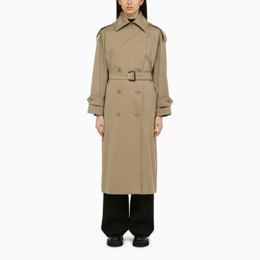 Max Mara Sand-Coloured Double-Breasted Trench Coat In Wool And Cotton Women