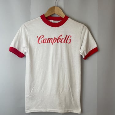 Ringer Tee Shirt Campbell's Soup 1990s Vintage 50/50 Red White S 