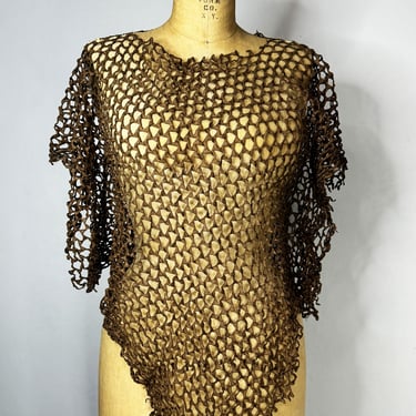 Laser Cut Asymmetric Leather Pullover Top in BROWN or BLACK