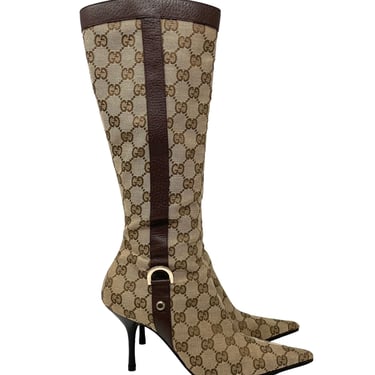 Gucci Brown Monogram Tall Boots