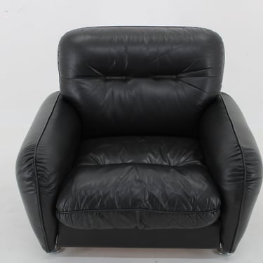 1970s Armchair in Black Leather,Italy / Vintage Sofa / Black Sofa / Mid-century / 