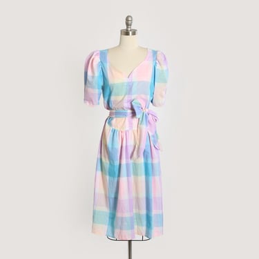 Vintage 80s You Babes II pastel plaid midi dress 