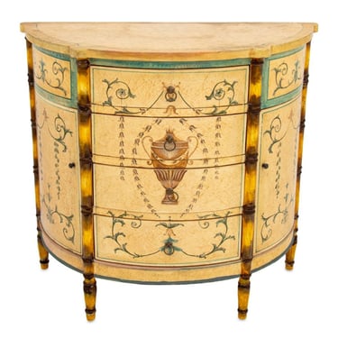 Italian Paint Decorated Demilune Cabinet