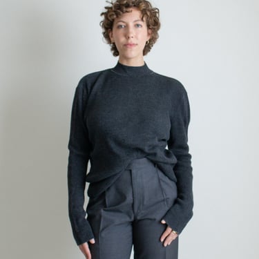 Y2K charcoal gray silk and wool ribbed mock neck sweater // XL (2233) 