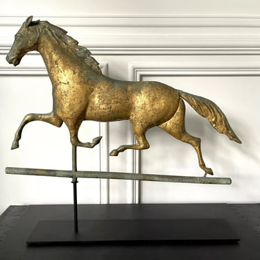 Horse Weathervane with Gilt Surface on Display Stand