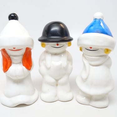 3 Vintage German Goebel Whoosit Snow Kids, Glazed White Bisque Boy & Girls, for Christmas, West Germany 