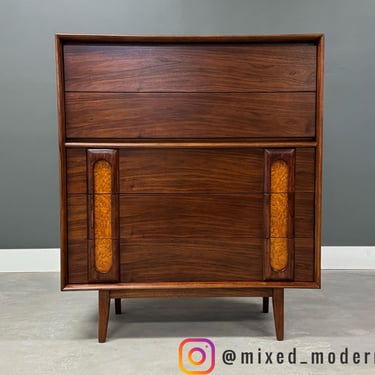 Refinished Walnut and Burl Tall Dresser 