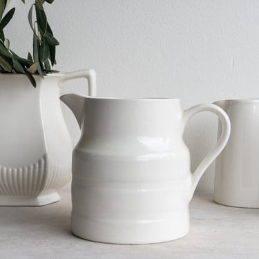 Lord Nelson Ribbed Pitcher Pottery Made in England Cream Ironstone Sturdy Antique Vintage Modern Farmhouse 