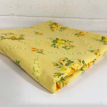 Vintage Yellow Twin Flat Sheet Floral Flowers Montgomery Ward Percale Floral Bedding Cotton Fabric Flower Mid-Century Retro Boho 1960s 60s 