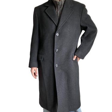 Vintage 90s Mens Charcoal Gray 100% Cashmere Minimalistic Long Trench Coat Sz L 