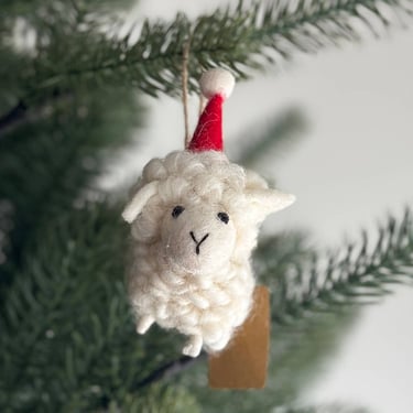 Deer Harbour Design | Felt Ornament | Fluffy Sheep with Christmas Hat