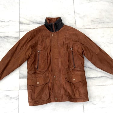 Vintage U2 Wear Me Out Brown 100% Genuine Leather Suede Jacket Barn Outdoor Western Mens Medium 