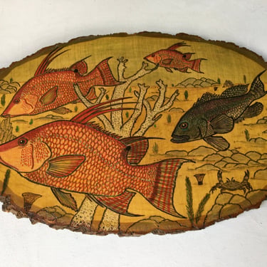 Vintage Rustic Fish Artwork By J.P. Garner Of Florida, Fish Art, Rustic Wood Slice, Lake Cabin, Homosassa Springs Wildlife Mgr 
