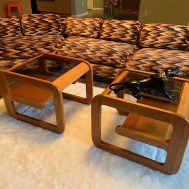 Vintage Late 70s / 80s Wood and Glass End Table 