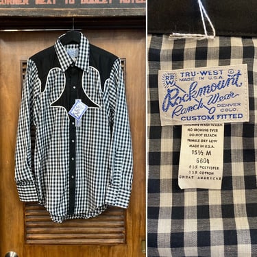 Vintage 1960’s -Deadstock- “Rockmount” Western Cowboy Snap Button Rockabilly Shirt, 60’s Plaid Shirt, 60’s Western Wear, Vintage Clothing 