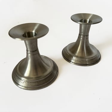 1980s Svenskt Tenn Contemporary Norwegian Pewter Candlestick Holders Set of 2 