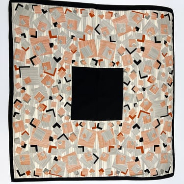 Vintage 1960s Scarf | Geometric Print in Black Orange and White 